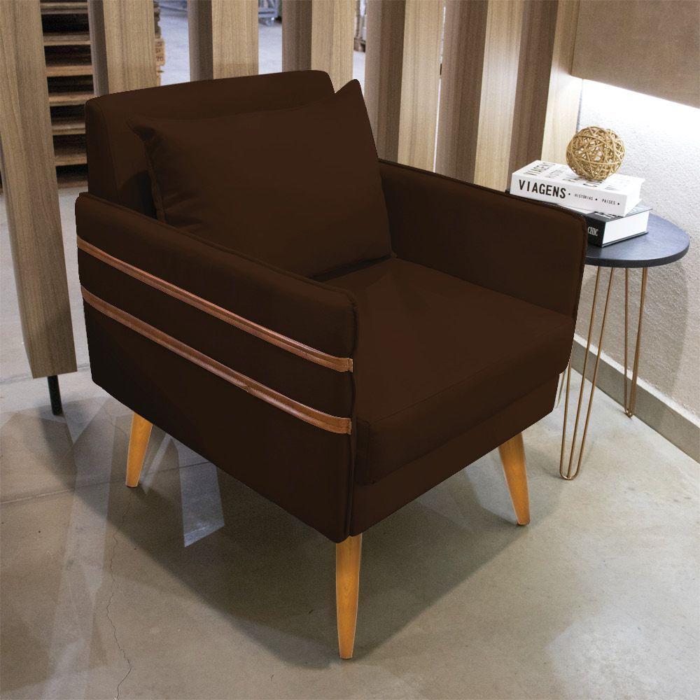 Poltrona Mari Suede Marrom Pés Palito Castanho - D'rossi - 7