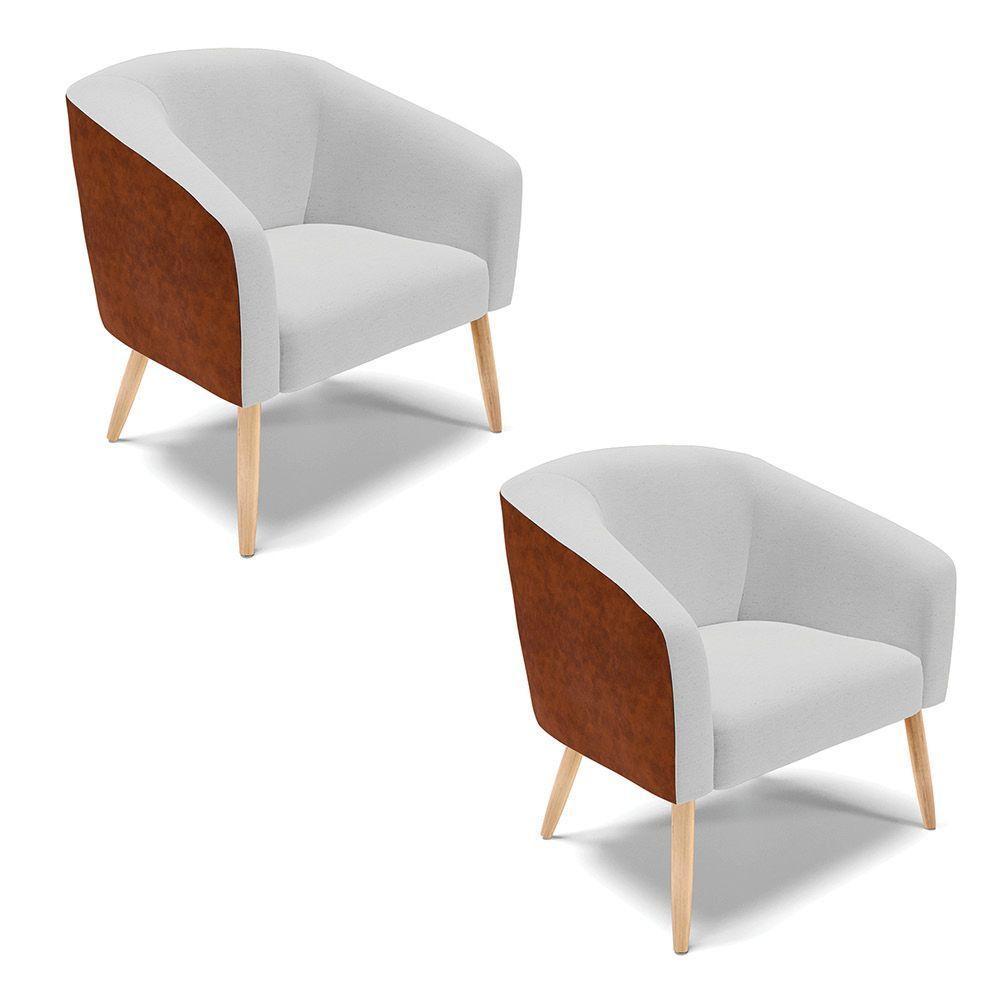 Kit 02 Poltronas Corano Nozes Com Linho Cinza Pés Palito - 1
