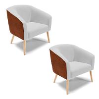 Kit 02 Poltronas Corano Nozes Com Linho Cinza Pés Palito - 1