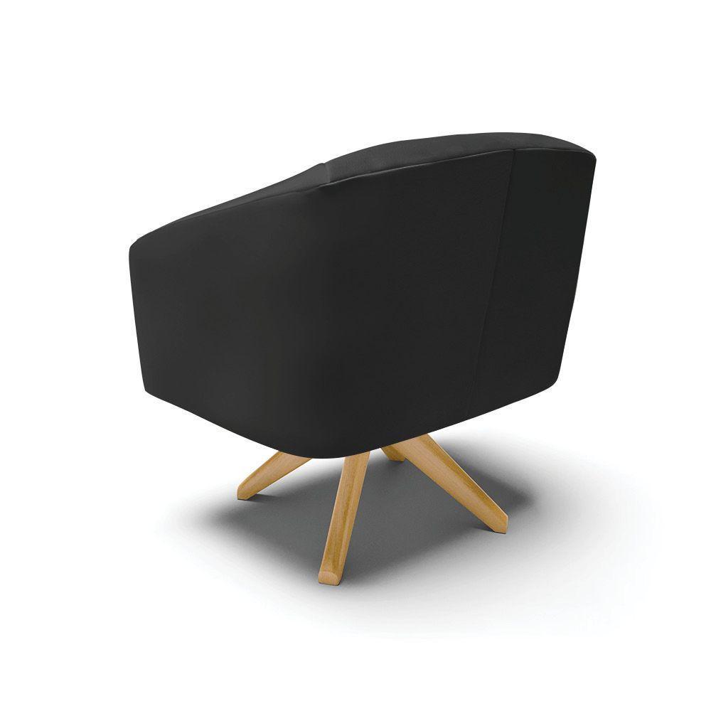 Poltrona Giratória Stella Corino Preto Base Madeira Ma30 - 5