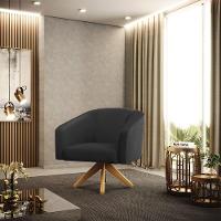 Poltrona Giratória Stella Corino Preto Base Madeira Ma30 - 8