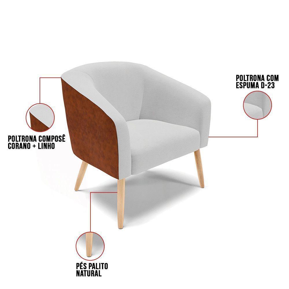 Kit 1 Namoradeira E 1 Poltrona Nozes Com Linho Cinza A05 - 4
