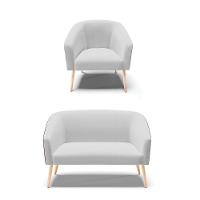 Kit 1 Namoradeira E 1 Poltrona Nozes Com Linho Cinza A05 - 1