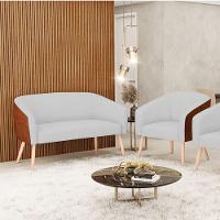 Kit 1 Namoradeira E 1 Poltrona Nozes Com Linho Cinza A05 - 8