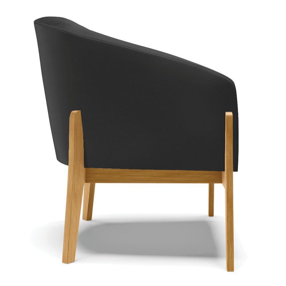 Kit 02 Poltronas Stella Corino Preto Base Madeira Castanho - 6