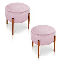 Kit 2 Puffs Iron Suede Rosa Bebê Base Cobre - 1