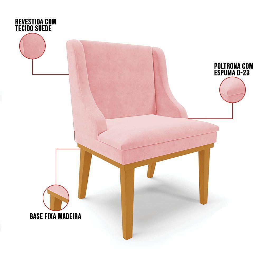 Kit 06 Cadeiras De Jantar Base Madeira Castanho Rosa Bebê - 4
