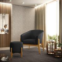 Kit 01 Poltrona E 01 Puff Preto Base Madeira Castanho - 8