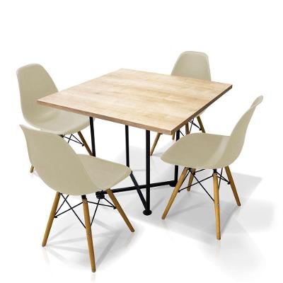 Kit 04 Cadeiras Nude E 01 Mesa De Jantar 04 Lugares Jade 90 Cm Natural Industrial Preto