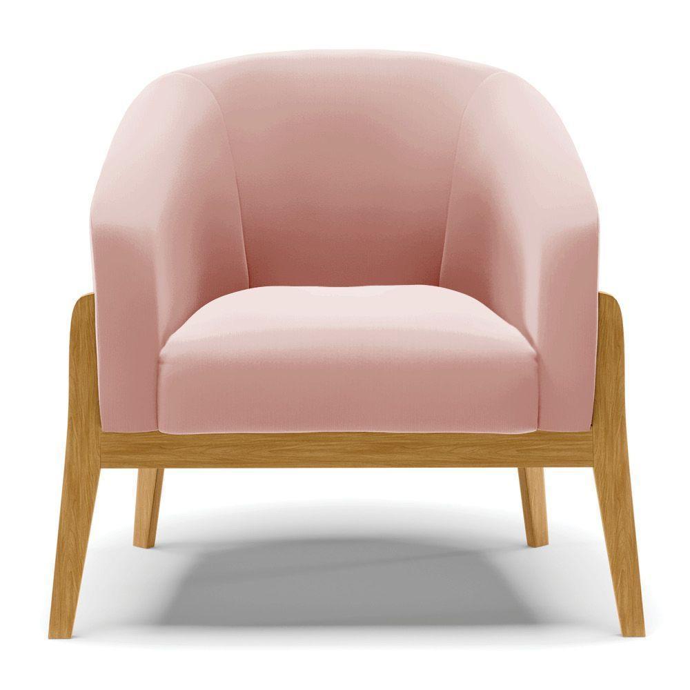 Kit 01 Poltrona E 01 Puff Base Madeira Castanho Cor Rose - 7