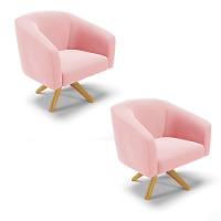 Kit 02 Poltronas Giratória Stella Suede Rosa Bebê - 1