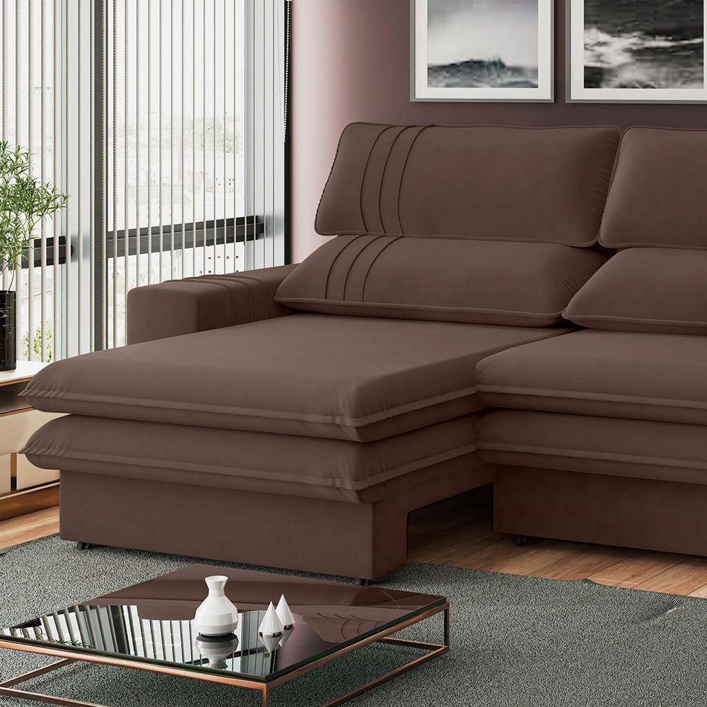 Sofá 2 Lugares Retrátil Noruega 180 Cm Veludo Marrom Pés Tabaco - D'rossi - 4