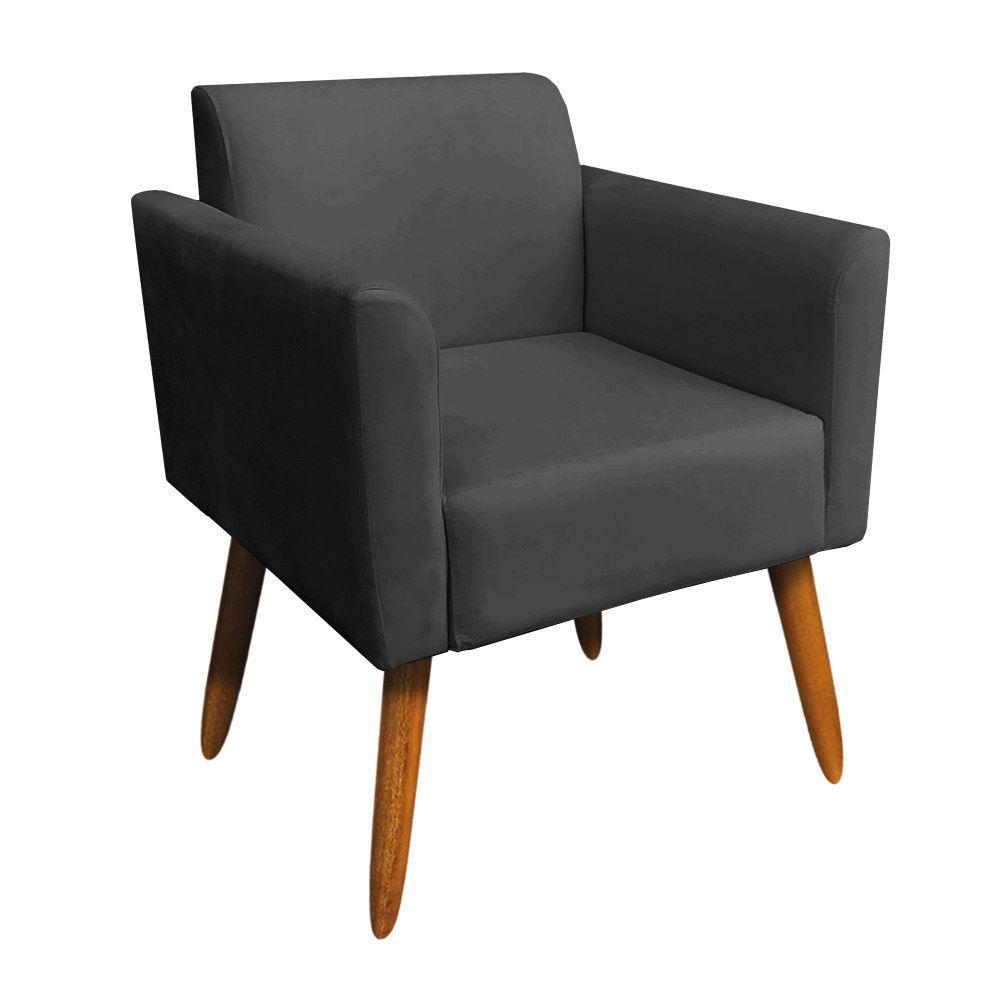 Poltrona Marisa Suede Preto Pés Palito Castanho D´rossi - 6