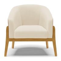 Kit Poltrona E Puff Com Linho Bege A19 Base Castanho - 7