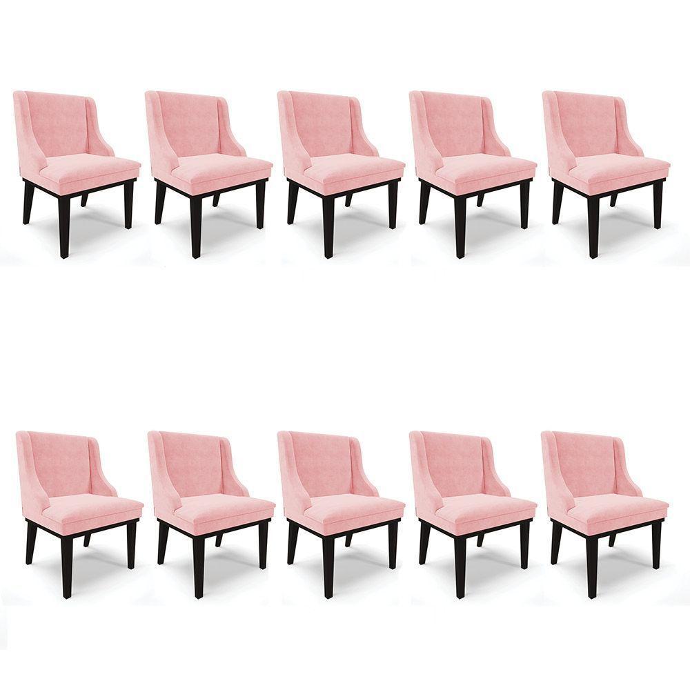 Kit 10 Cadeiras De Jantar Base Madeira Preto Rosa Bebê - 1