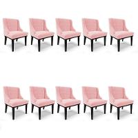 Kit 10 Cadeiras De Jantar Base Madeira Preto Rosa Bebê - 1