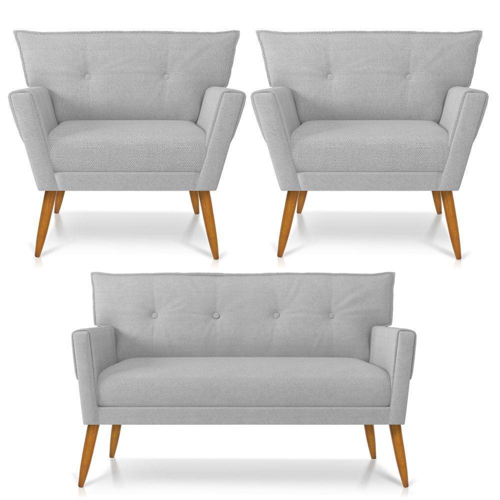 Kit Namoradeira E 02 Poltronas Anitta Linho Cinza D'rossi - 1