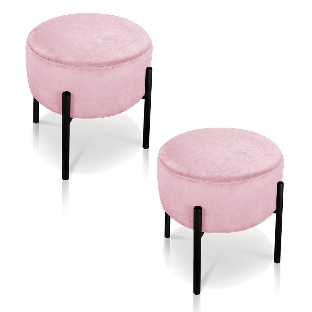 Kit 02 Puffs Iron Suede Rosa Bebê Base Palito D´rossi - 1