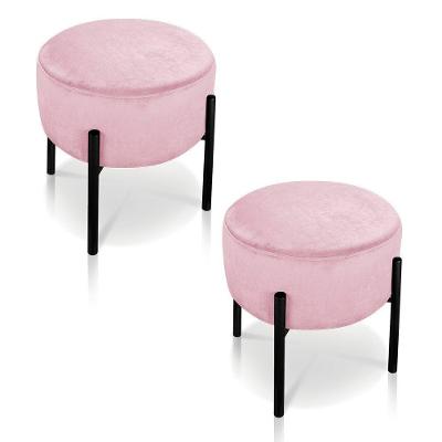 Kit 02 Puffs Iron Suede Rosa Bebê Base Palito D´rossi