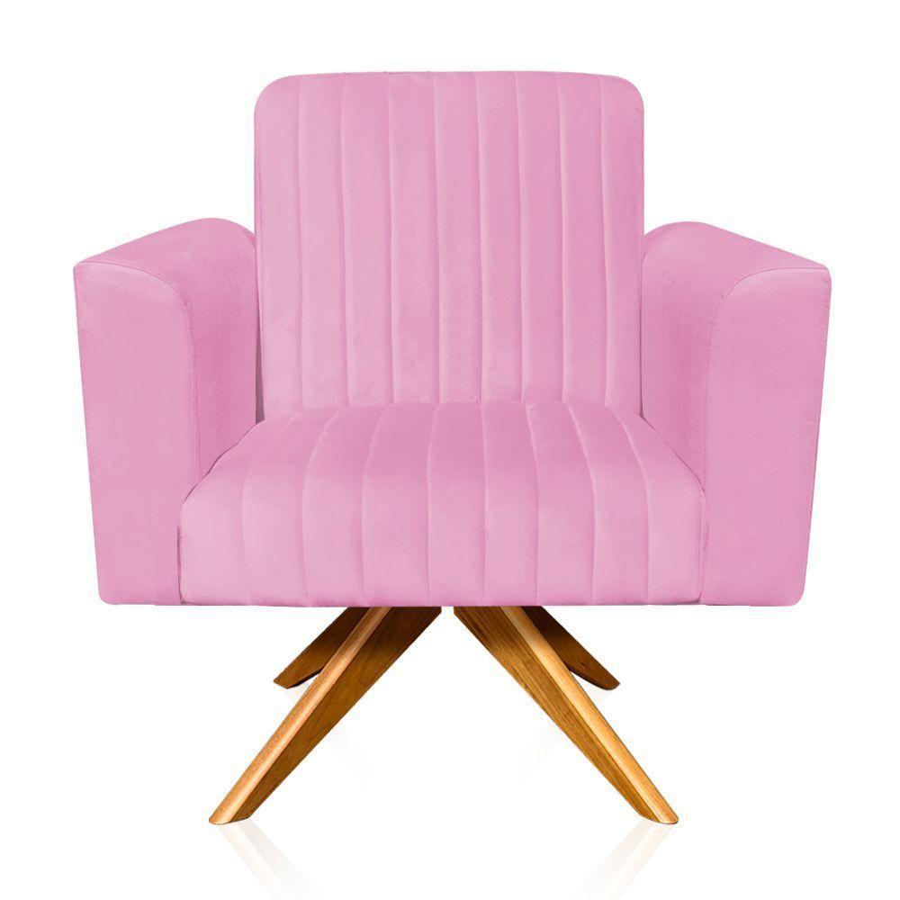 Poltrona Giratória Viena Gomada Base Madeira Ma30 Rosa Bebê - 1