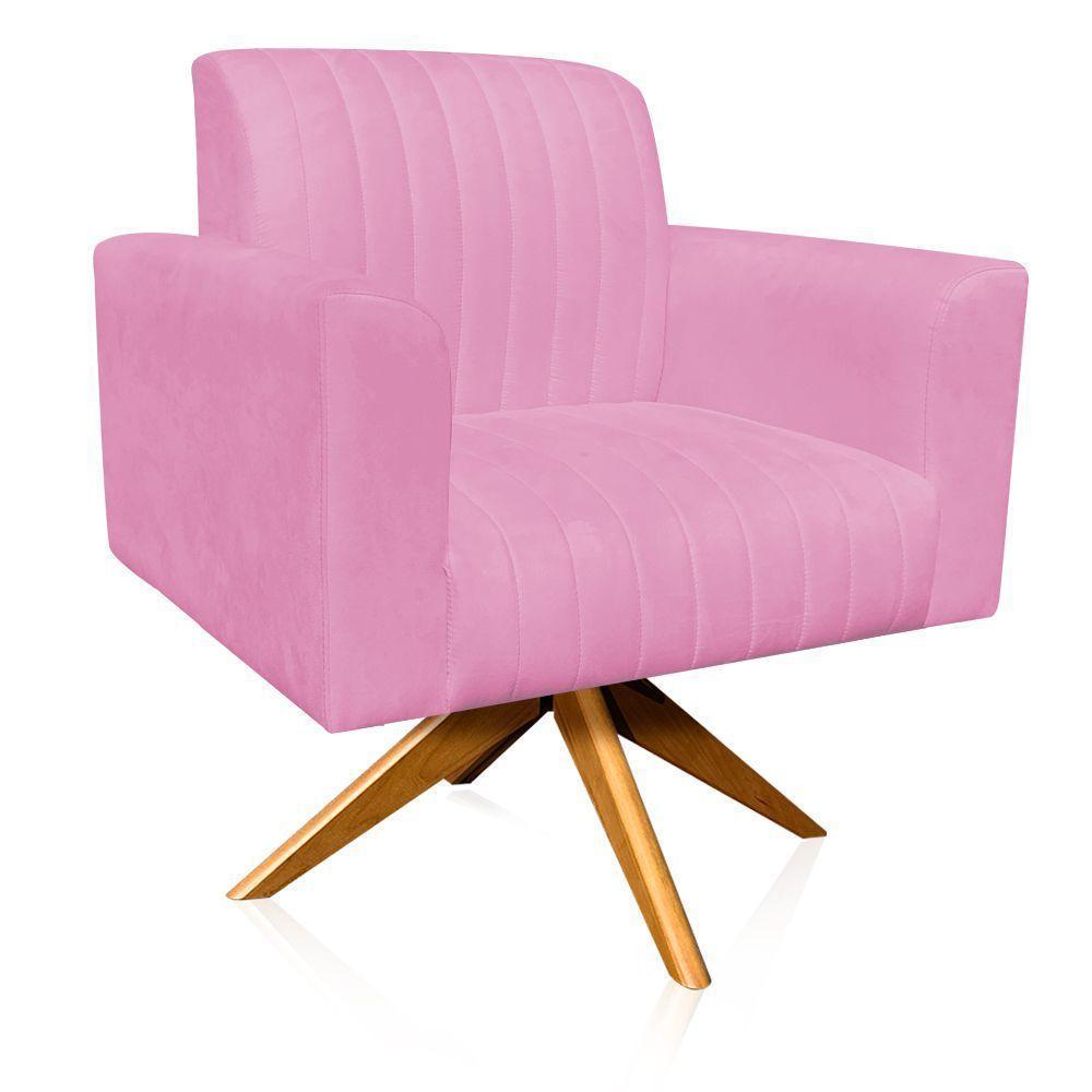 Poltrona Giratória Viena Gomada Base Madeira Ma30 Rosa Bebê - 7