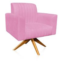 Poltrona Giratória Viena Gomada Base Madeira Ma30 Rosa Bebê - 7