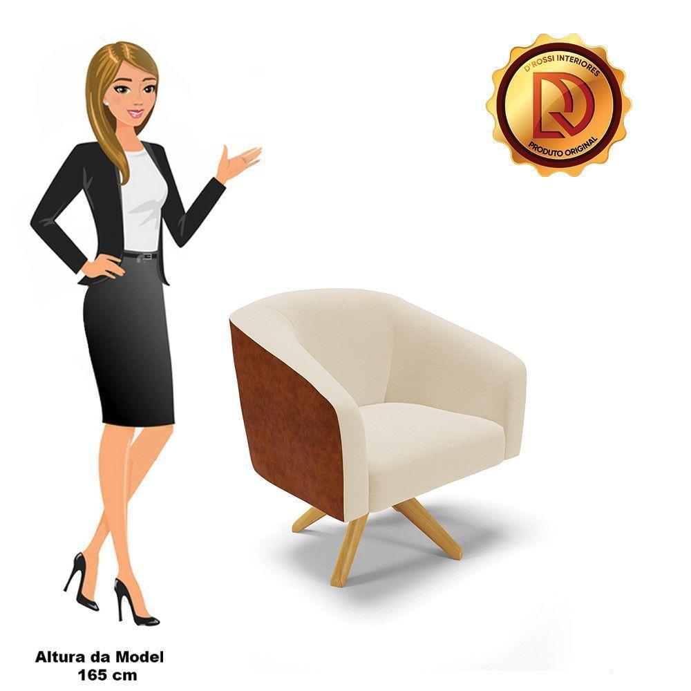 Poltrona Giratória Stella Corano Nozes Com Linho Bege A19 - 4