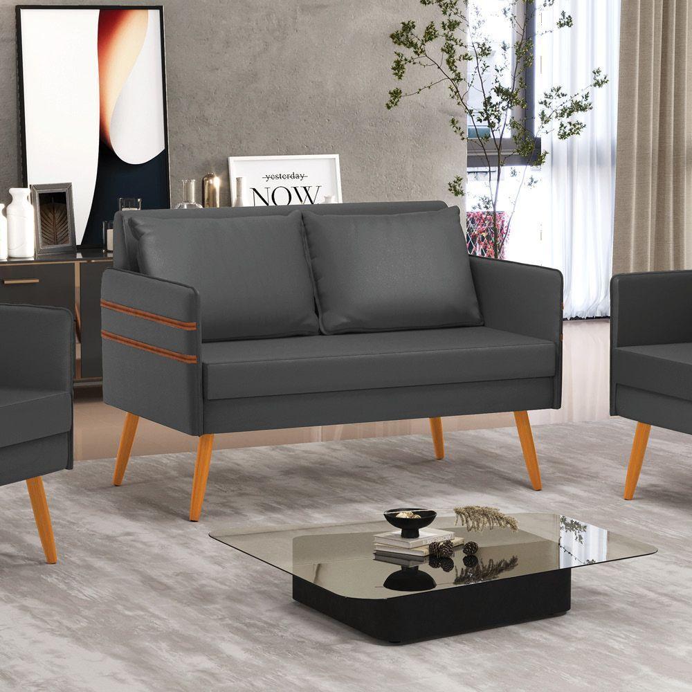 Namoradeira 02 Lugares Mari Corino Preto Pés Palito Castanho - 8