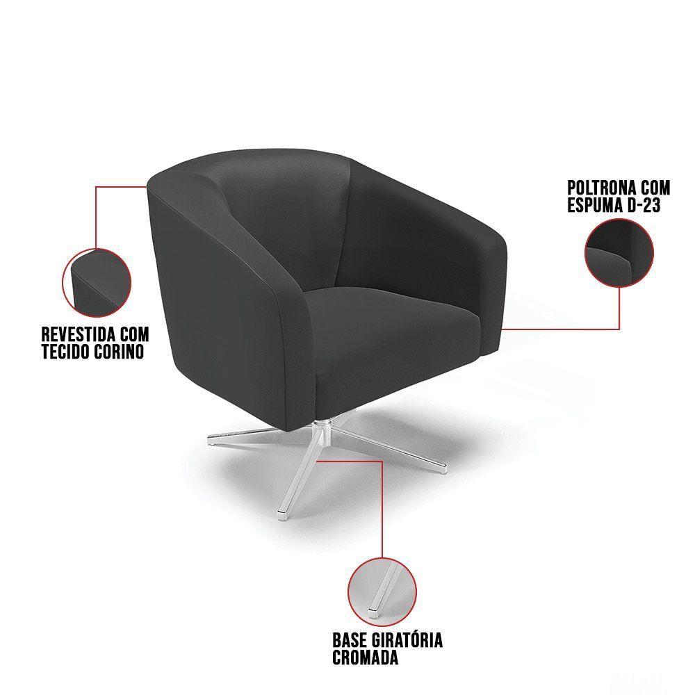 Poltrona Giratória Stella Corino Preto Base Cromada - 3