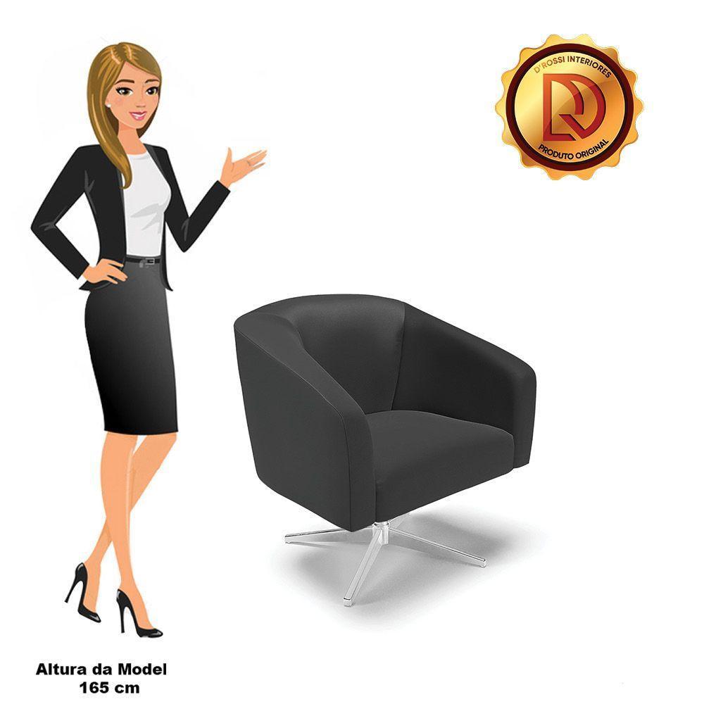 Poltrona Giratória Stella Corino Preto Base Cromada - 4