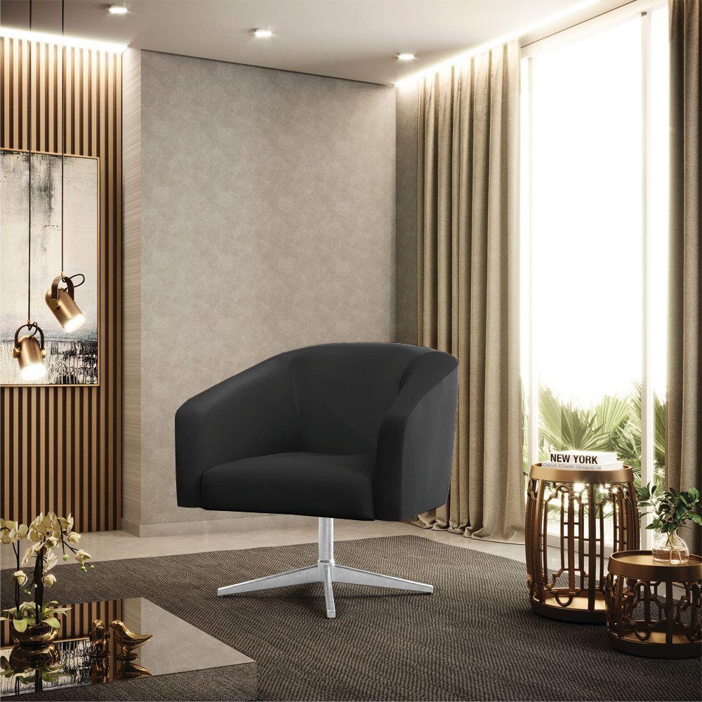 Poltrona Giratória Stella Corino Preto Base Cromada - 8