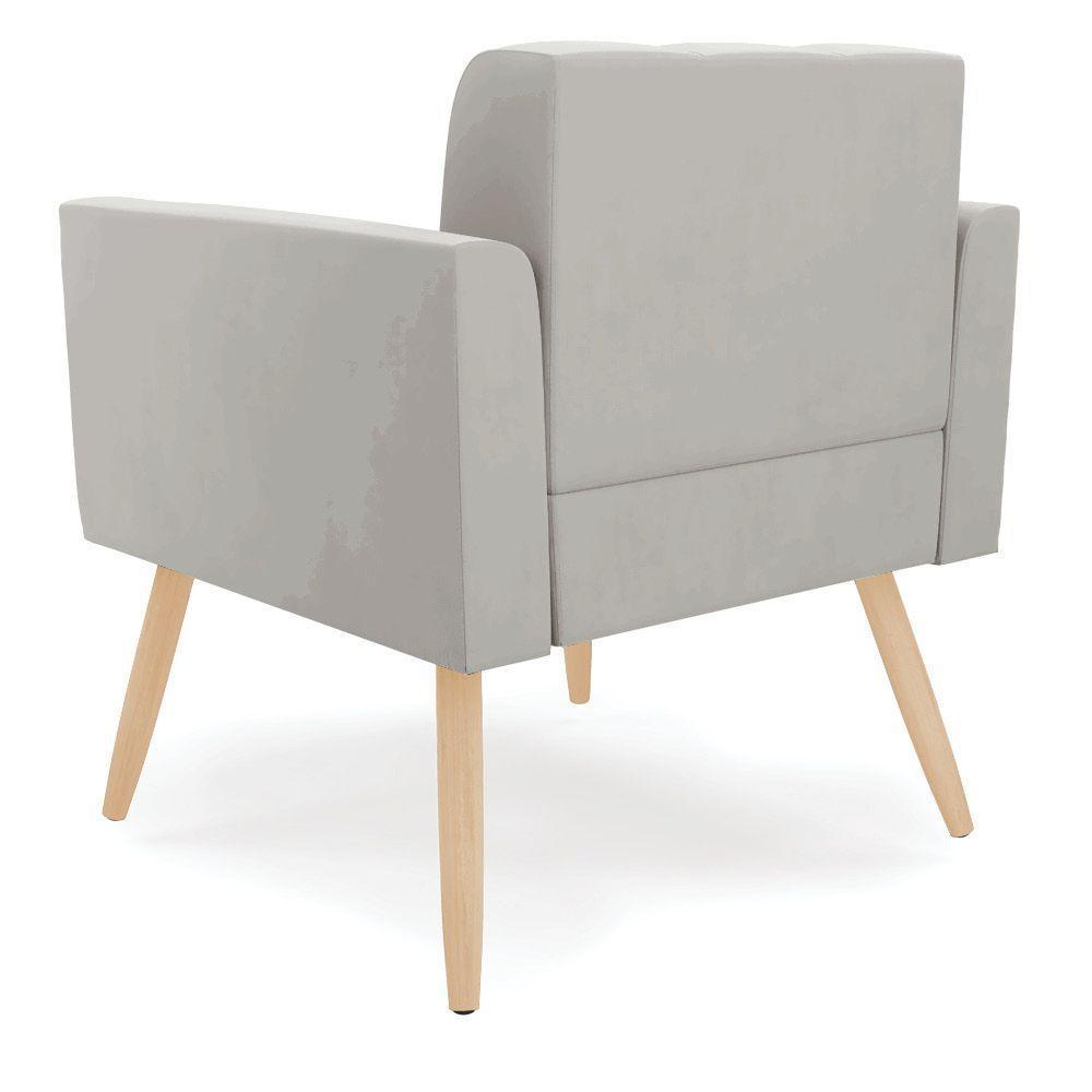 Poltrona Elisa Veludo Cinza Pés Palito Natural - D'rossi - 5