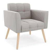 Poltrona Elisa Veludo Cinza Pés Palito Natural - D'rossi - 1