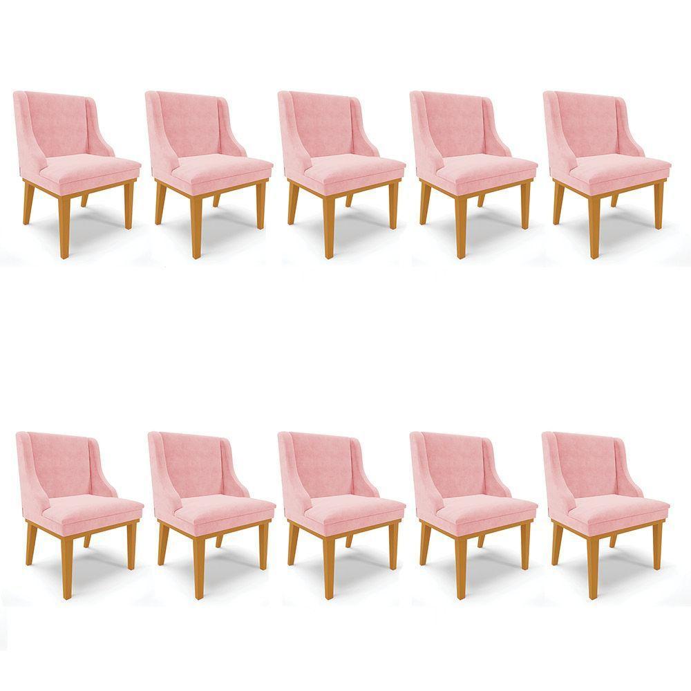 Kit 10 Cadeiras De Jantar Base Madeira Castanho Rosa Bebê - 1