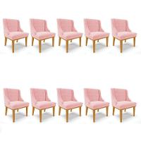 Kit 10 Cadeiras De Jantar Base Madeira Castanho Rosa Bebê - 1