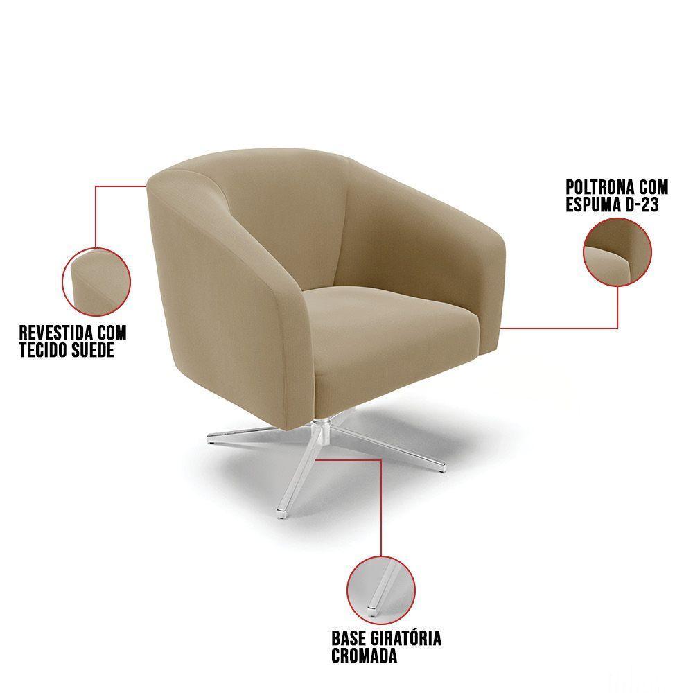 Kit 02 Poltronas Suede Base Cromada Marrom Rato - 3