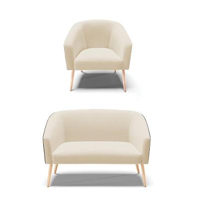 Kit 1 Namoradeira E 1 Poltrona Preto Com Linho Areia A27