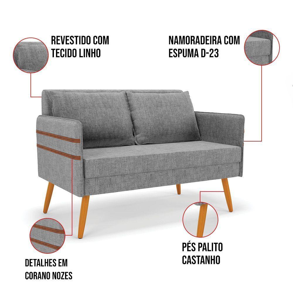 Namoradeira 02 Lugares Mari Linho Grafite A26 Castanho - 4
