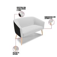 Kit 1 Namoradeira E 1 Poltrona Preto Com Linho Cinza A05 - 5