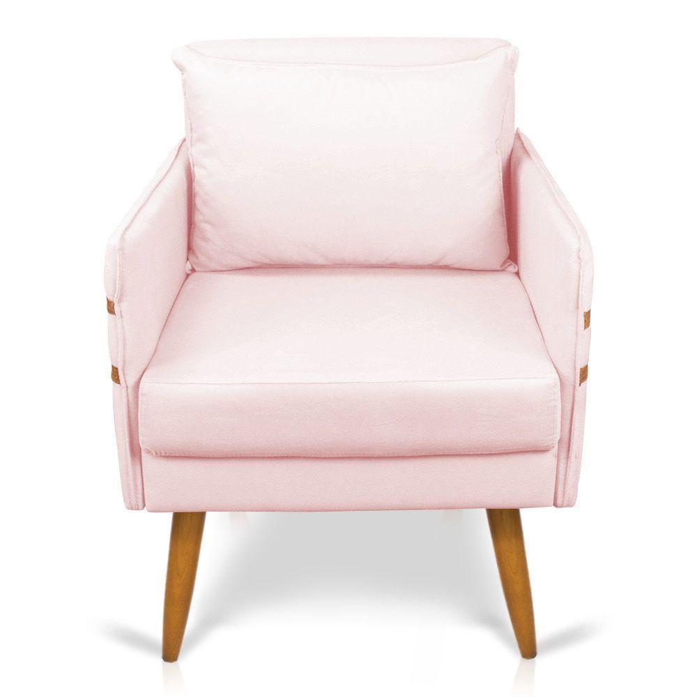 Poltrona Mari Suede Rosa Bebê Pés Palito Castanho - D'rossi - 6