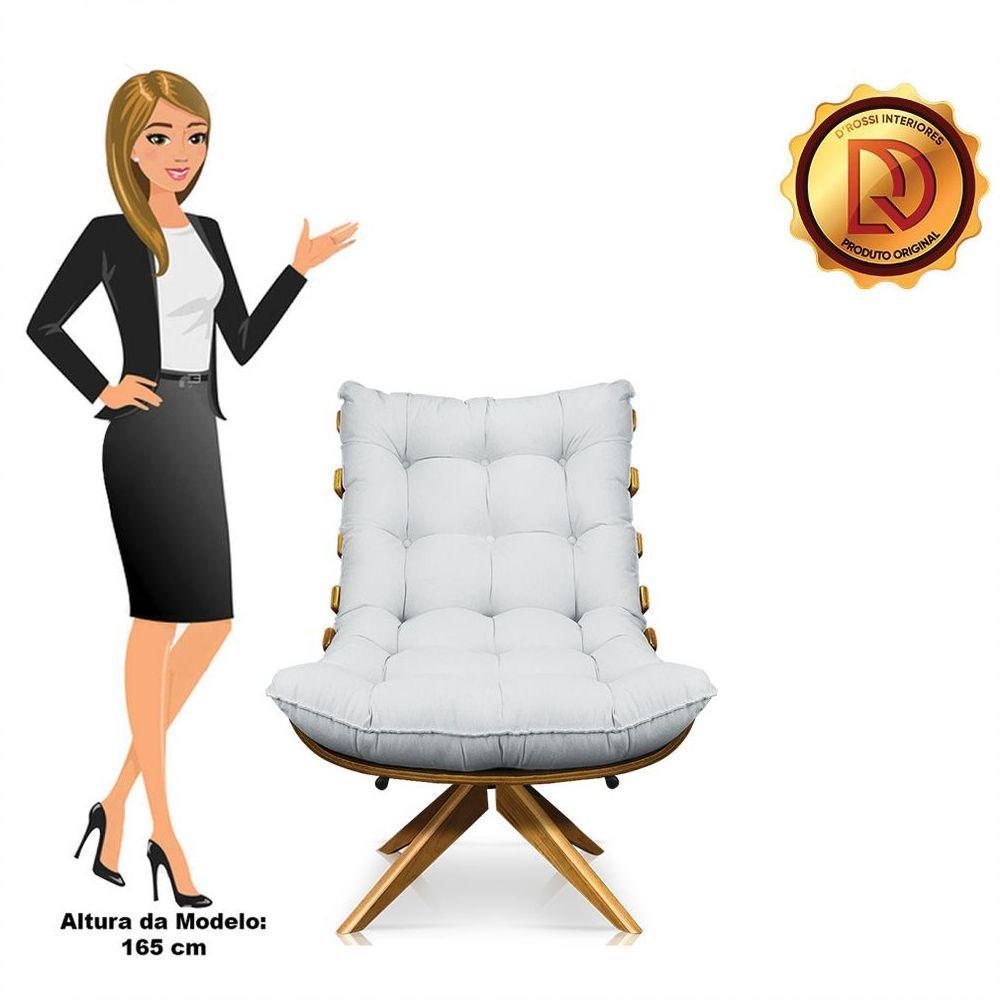 Poltrona Giratória Costela Linho Cinza Claro A05 Base Madeira - 3