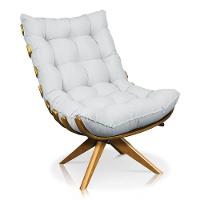 Poltrona Giratória Costela Linho Cinza Claro A05 Base Madeira - 1