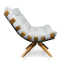 Poltrona Giratória Costela Linho Cinza Claro A05 Base Madeira - 7