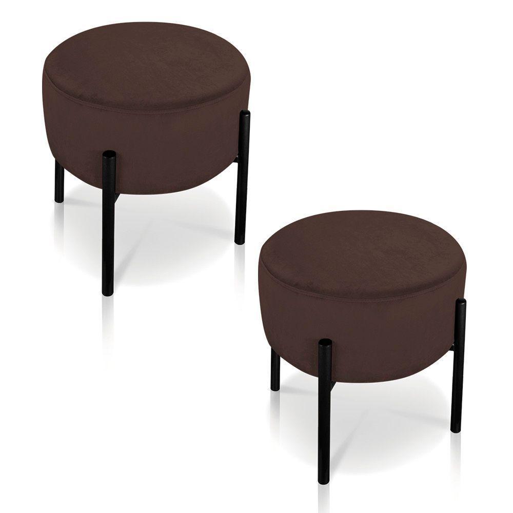 Kit 02 Puffs Iron Suede Marrom Base Palito D´rossi - 1