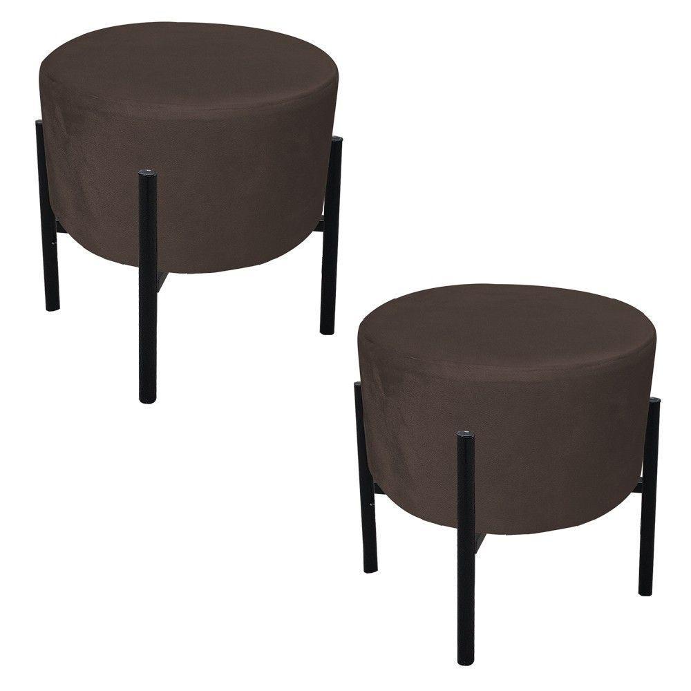 Kit 02 Puffs Iron Suede Marrom Base Palito D´rossi - 3