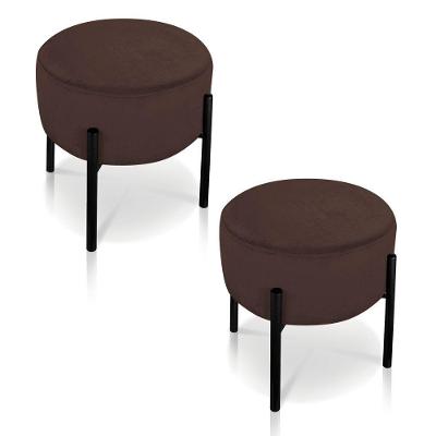 Kit 02 Puffs Iron Suede Marrom Base Palito D´rossi