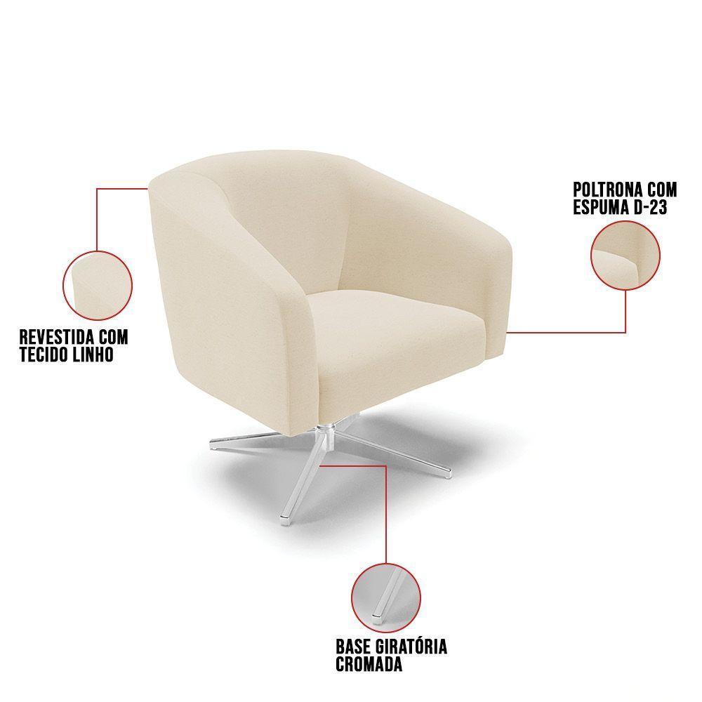 Kit 02 Poltronas Linho Base Cromada A19 Bege - 3