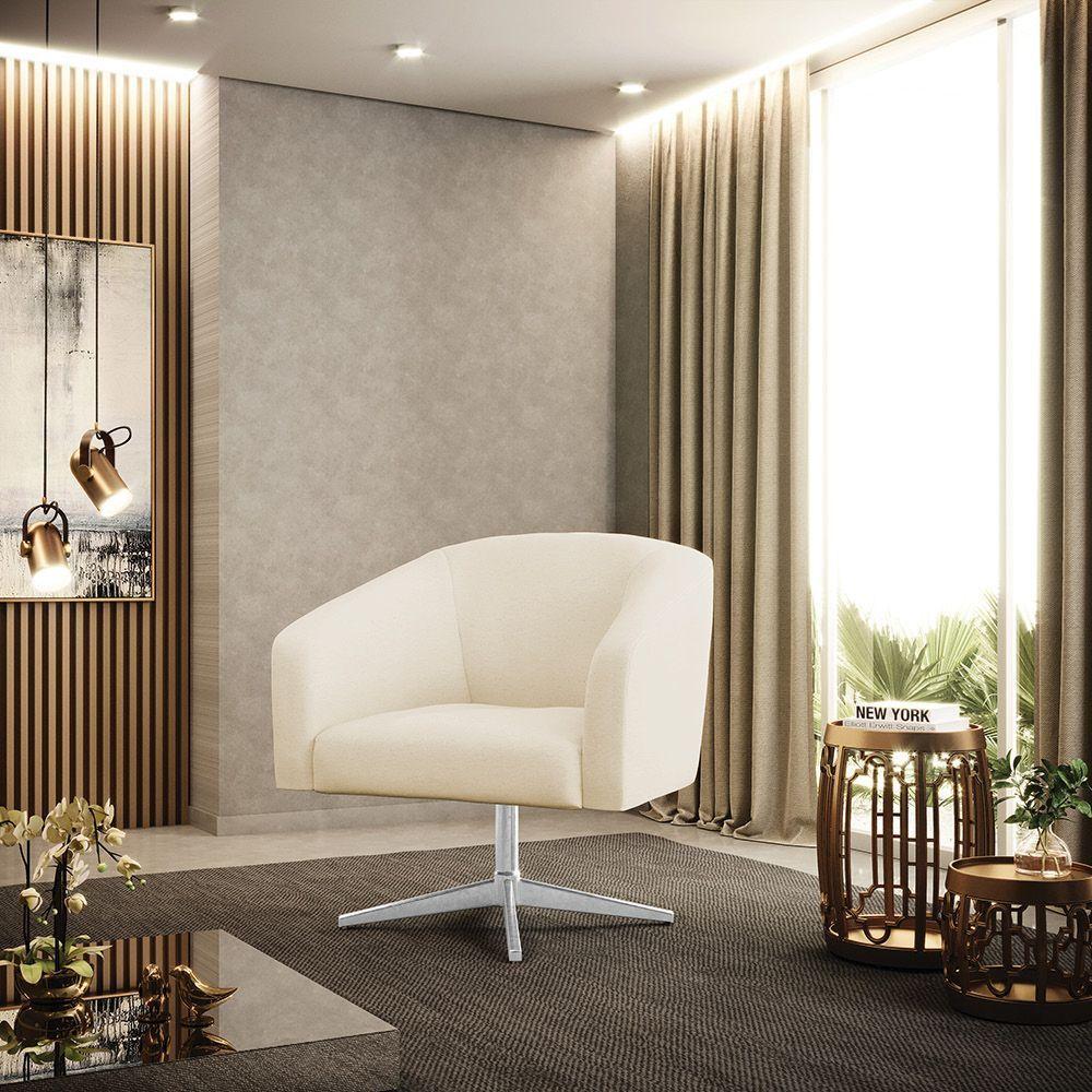 Kit 02 Poltronas Linho Base Cromada A19 Bege - 8