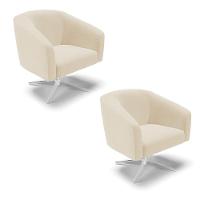 Kit 02 Poltronas Linho Base Cromada A19 Bege - 1