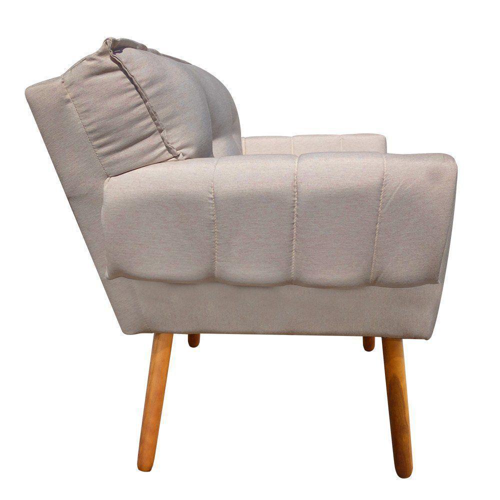 Kit 02 Poltronas Linho Fino Bege Strass Pés Palito Castanho - 2